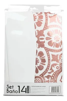 Cortina De Baño Set 14 Piezas Poliéster Impermeable Coral Claro