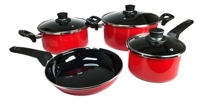 Batería De Cocina Acero Nápoles 7 Piezas Antiadherente Rojo
