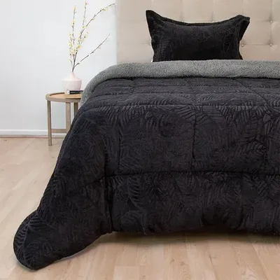 Cubrecama Sherpa Deluxe 1.5 Plazas Poliéster Negro