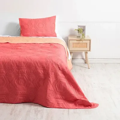 Quilt Bicolor Reversible 1.5 Plaza Poliéster Coral Claro