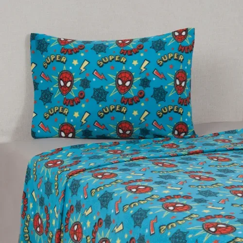 Set De Sábanas Polar 1.5 Plazas Spiderman Superhéroe Verde Oscuro