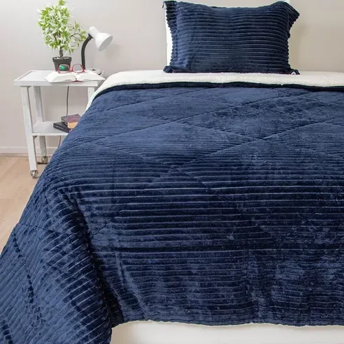 Cubrecama Sherpa Térmico 1.5 Plazas Poliéster Azul