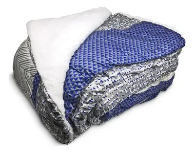 Plumón Sherpa Estampado 2 Plazas Franjas Azul Gris Coral Claro