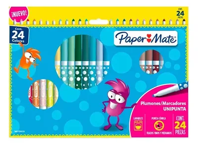 Set De Marcadores Unipunta Cónica 24 Colores Tinta Lavable Coral Claro