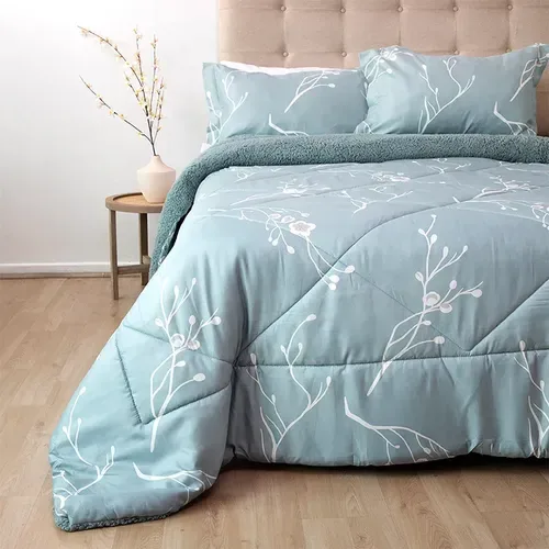 Plumón Estampado Deluxe Sherpa 3 Plazas Celeste Celeste