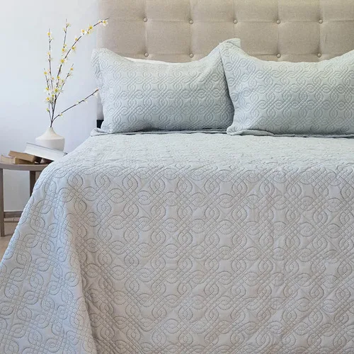 Quilt Bubbly 2 Plazas Gris Claro Poliéster Coral Claro