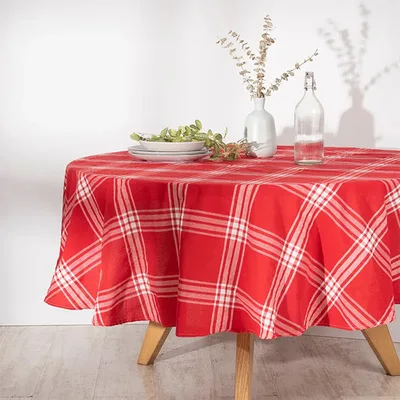 Mantel Redondo Tartán 180cm Algodón Poliéster Rojo