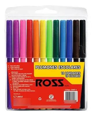 Set Marcadores Plumones 12 Colores Dibujo