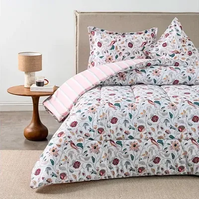Plumón Estampado 2 Plazas Microfibra Poliéster Coral Claro