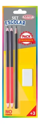 Set Escolar Lápiz Grafito Bicolor Goma Borrar