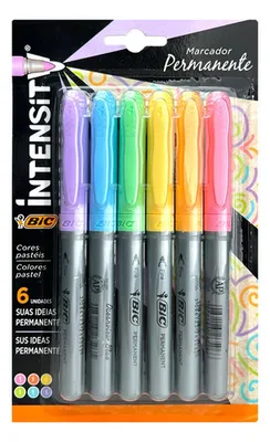 Marcador Permanente Bic Grip Pastel Set 6 Colores
