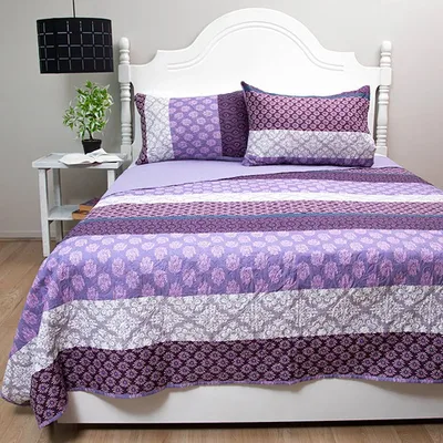 Quilt Hotpress Estampado 2 Plazas Flor Lila Poliéster Lila
