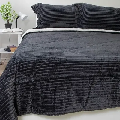 Cubrecama Sherpa Térmico Poliéster 3 Plazas Gris
