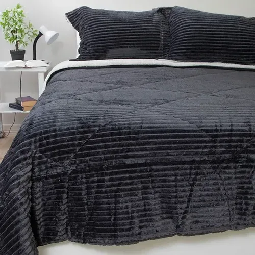 Cubrecama Sherpa Térmico Poliéster 3 Plazas Gris
