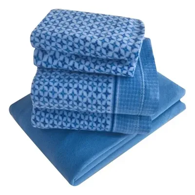 Set De Sábanas Polar Estampadas 1.5 Plazas Azul Celeste Verde Oscuro