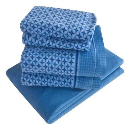 Set De Sábanas Polar Estampadas 1.5 Plazas Azul Celeste Verde Oscuro