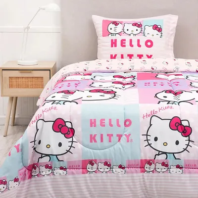 Plumón Microfibra Reversible 1.5 Plazas Hello Kitty Coral Claro