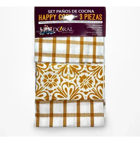 Set Paños De Cocina Algodón 100% Amarillo Amarillo