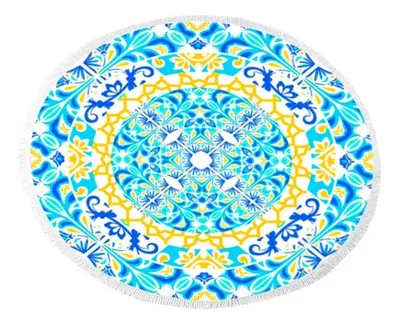 Toalla De Playa Redonda Microfibra Mandala Coral Claro