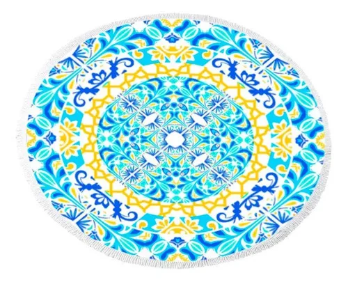 Toalla De Playa Redonda Microfibra Mandala Coral Claro