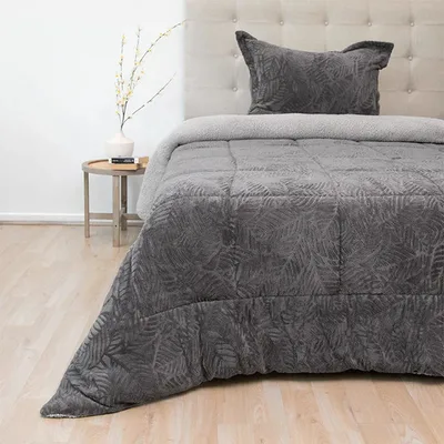 Cubrecama Sherpa Deluxe 1.5 Plazas Gris Poliéster Gris