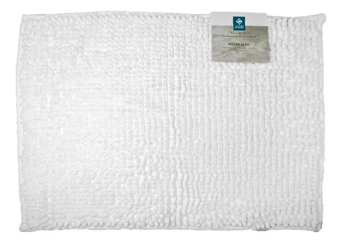 Piso De Baño Chenille Punto Blanco Antideslizante Blanco