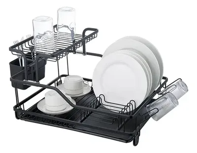 Secaplatos Organizador Cocina 2 Niveles Aluminio Plateado