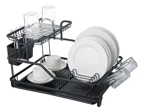 Secaplatos Organizador Cocina 2 Niveles Aluminio Plateado
