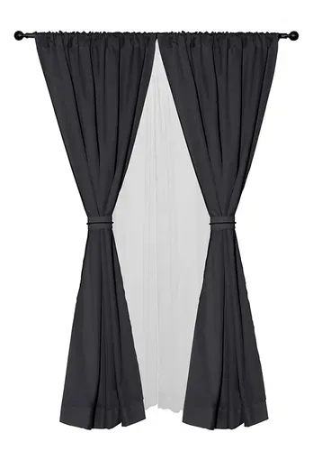 Set Cortina Amalia Pasa Tubo Poliéster 140x225cm Gris Oscuro