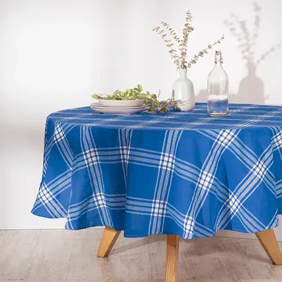 Mantel Redondo Tartán 180cm Algodón Poliéster Azul