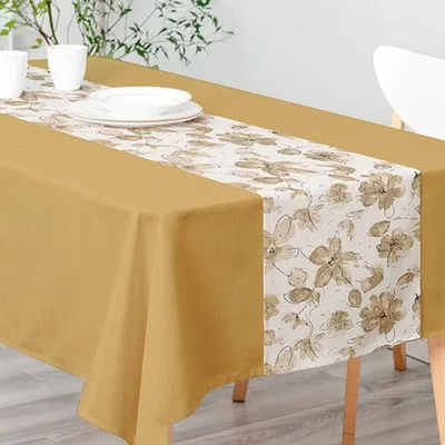 Set Mantel Camino De Mesa Poliéster Beige Beige