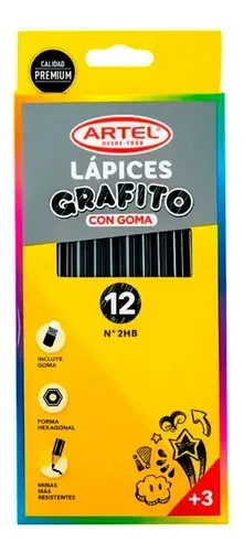 Lápiz Grafito 2hb Hexagonal Con Goma Escolar