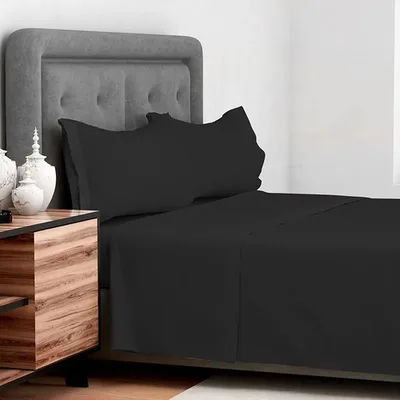 Set De Sábanas 144 Hilos Algodón Poliéster 1.5 Plazas Negro