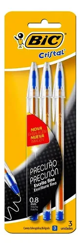 Bolígrafo Bic Cristal Fino Azul Set 3 Unidades Amarillo