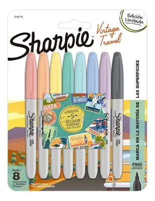 Marcador Punta Fina Sharpie Vintage Tj8 Set 8 Piezas Coral Claro