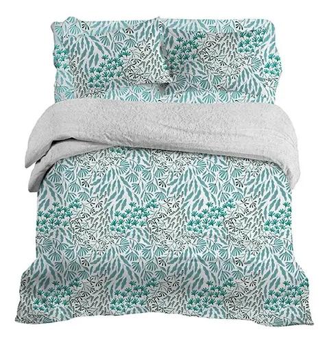 Set De Sábanas Microfibra 2 Plazas Con Plumón Sherpa Verde Oscuro