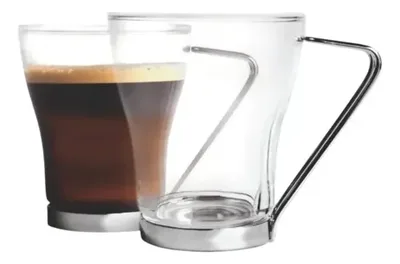 Set Tazas De Vidrio Capuchino 200cc Asa Metálica Coral Claro