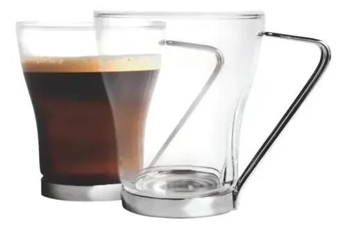 Set Tazas De Vidrio Capuchino 200cc Asa Metálica Coral Claro