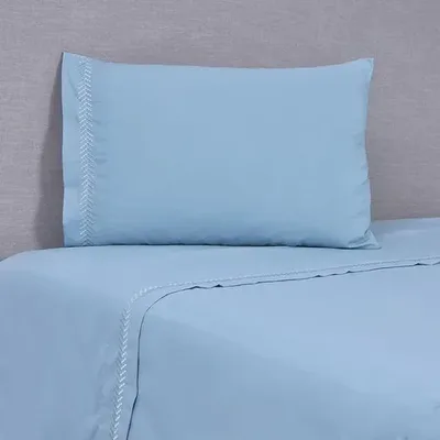 Set De Sábanas Bordadas 144 Hilos 1.5 Plazas Celeste Celeste
