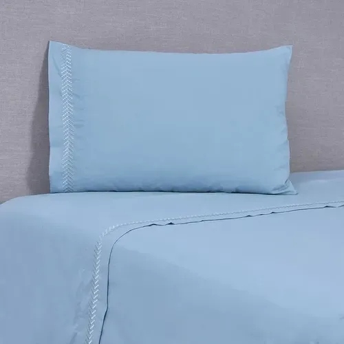 Set De Sábanas Bordadas 144 Hilos 1.5 Plazas Celeste Celeste