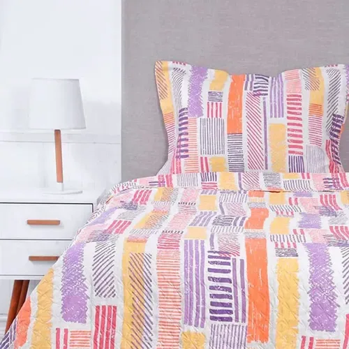 Quilt Reversible Cordoba 1.5 Plaza Poliéster Coral Claro