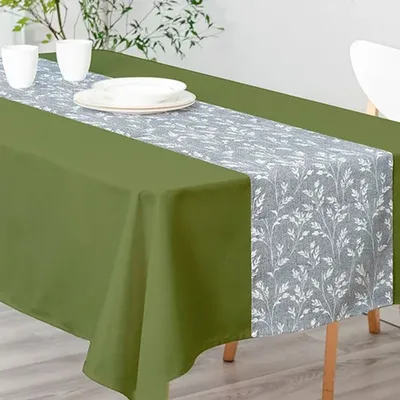 Set Mantel Camino De Mesa Poliéster Verde Gris Coral Claro