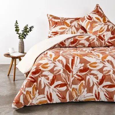Plumón Coral Sherpa Estampado 2.5 Plazas Microfibra Coral