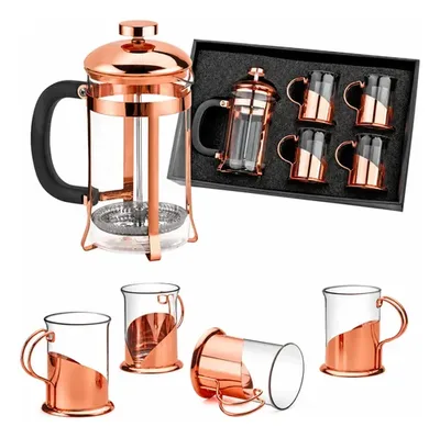 Set Cafetera Francesa Y Tazas Encobrizadas