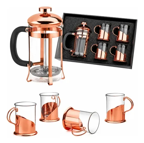 Set Cafetera Francesa Y Tazas Encobrizadas