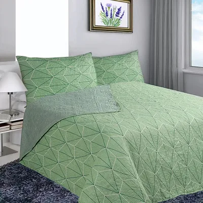 Quilt Estampado Geométrico De 2.5 Plazas En Verde