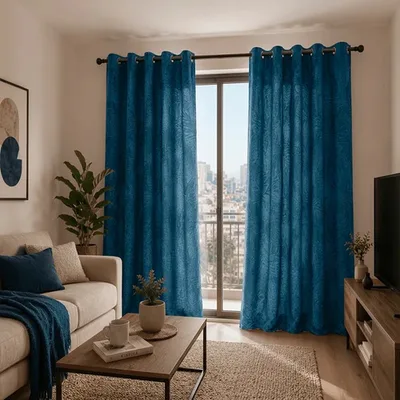 Cortina Velvet Emboss Azul Para Ventana