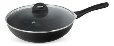 Wok Antiadherente Con Tapa De Vidrio 30 Cm Negro Negro