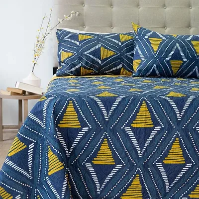 Quilt Estampado Rombos Azul Salmón 2.5 Plazas