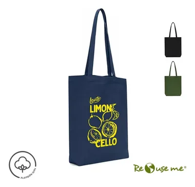 Bolso Tote De Algodón Reciclado Con Asas Largas Negro